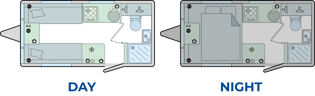 Phoenix Black 420 Caravan Layout - Day & Night
