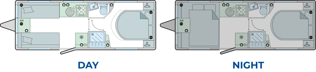 Phoenix Black 640 Caravan Layout - Day & Night