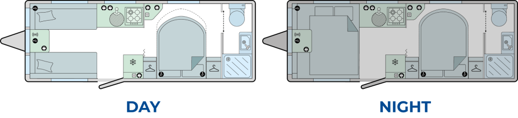 Phoenix Black 644 Caravan Layout - Day & Night